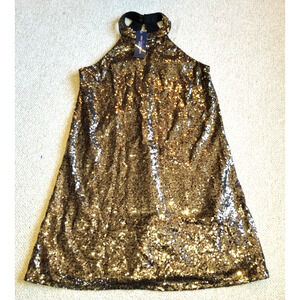 NWT Womens Dress-ONE CLOTHING-gold all-over sequin halter sheath mini Holiday-S